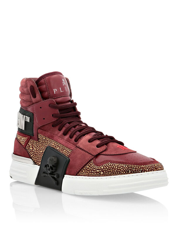 HI-TOP SNEAKERS PHANTOM KICK$ LEATHER STUD WITH STRASS SKULL | Philipp  Plein Outlet