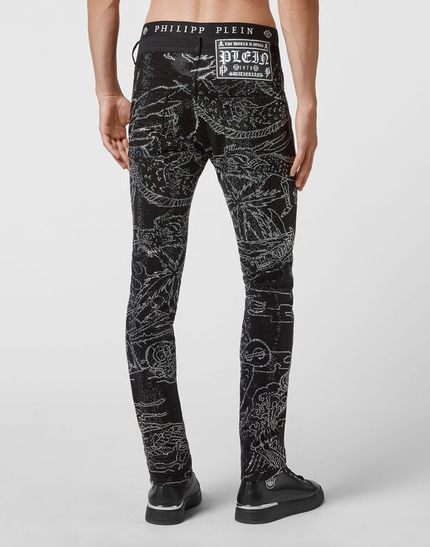 Denim Trousers Super Straight Cut Strass Skeleton tattoo with Crystals | Philipp  Plein Outlet
