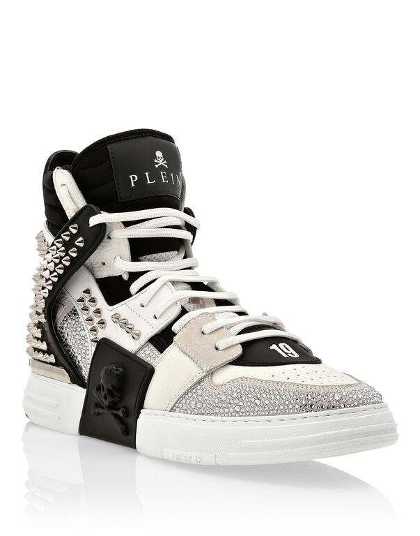 HI-TOP SNEAKERS PHANTOM KICK$ LEATHER STUD WITH STRASS SKULL | Philipp Plein  Outlet