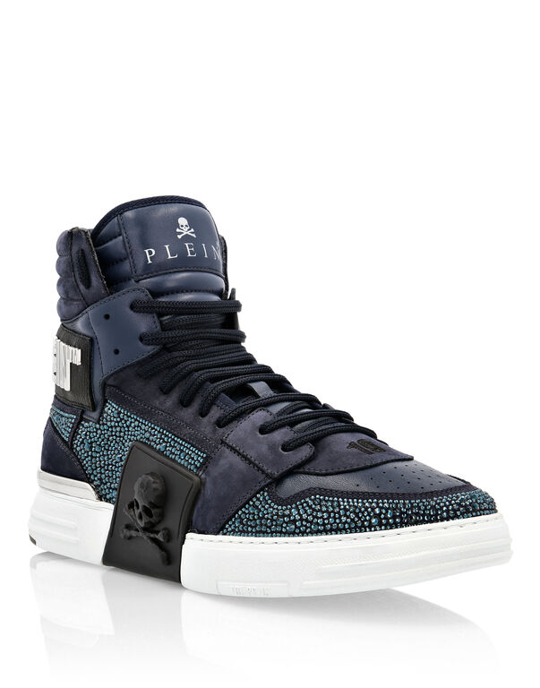 HI-TOP SNEAKERS PHANTOM KICK$ LEATHER STUD WITH STRASS SKULL | Philipp  Plein Outlet