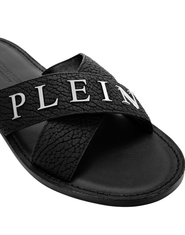 Leather Sandals Flat Iconic Plein | Philipp Plein Outlet
