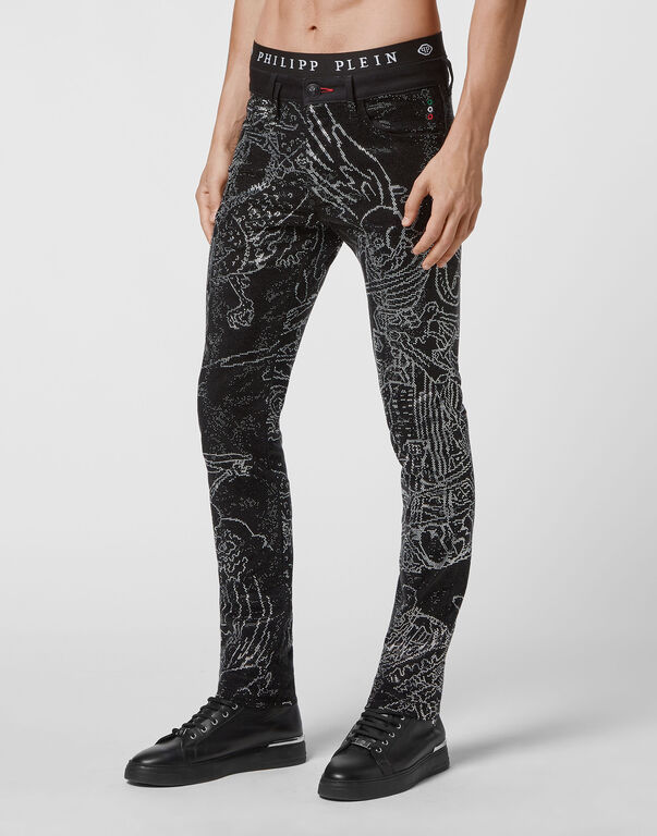 Denim Trousers Super Straight Cut Strass Skeleton tattoo with Crystals |  Philipp Plein Outlet