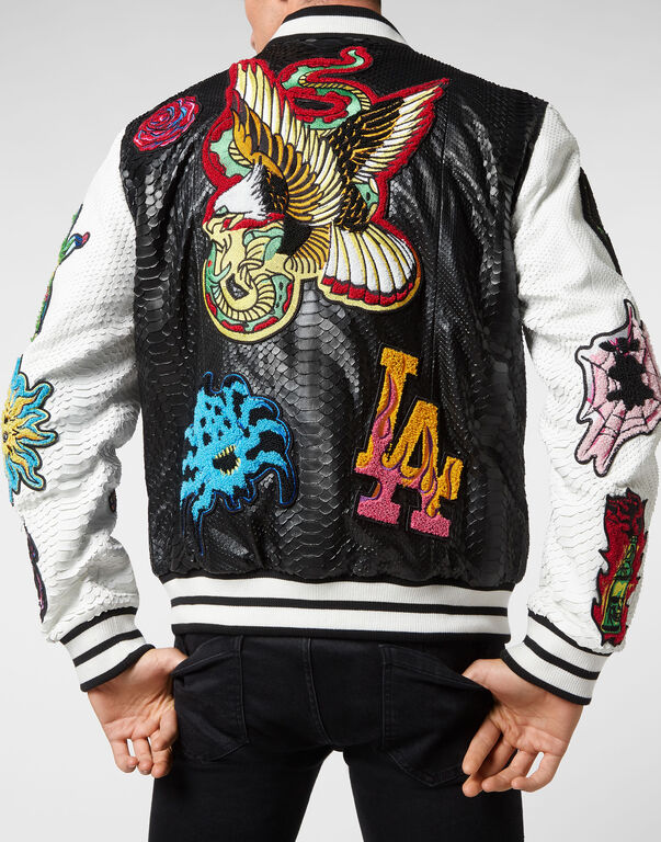 Python Leather College Bomber Tattoo Patches | Philipp Plein Outlet