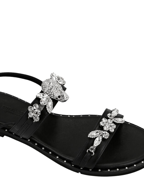Leather Sandals Flat Crystal | Philipp Plein Outlet
