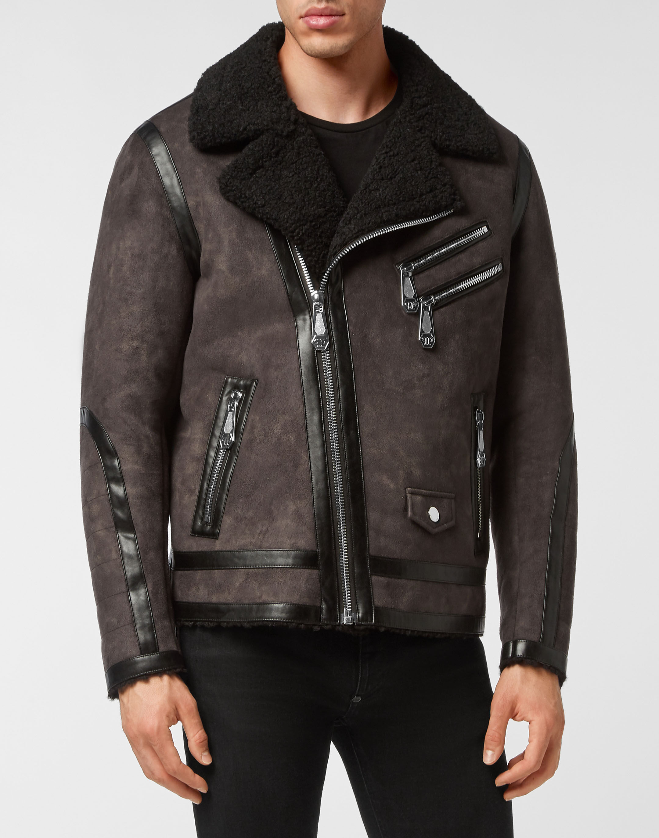 ALLSAINTS Rei High Shine Shearling Jacket in Black | Endource