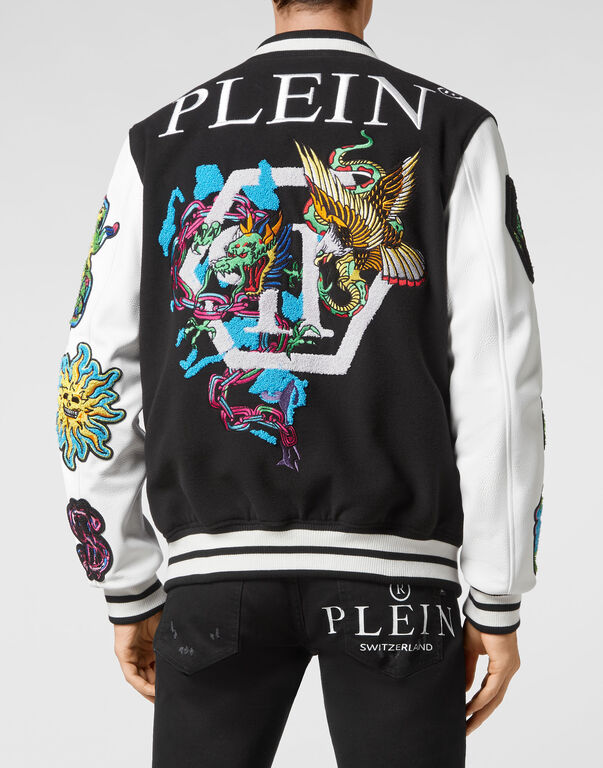 Bomber Jacket with Patches Large / White