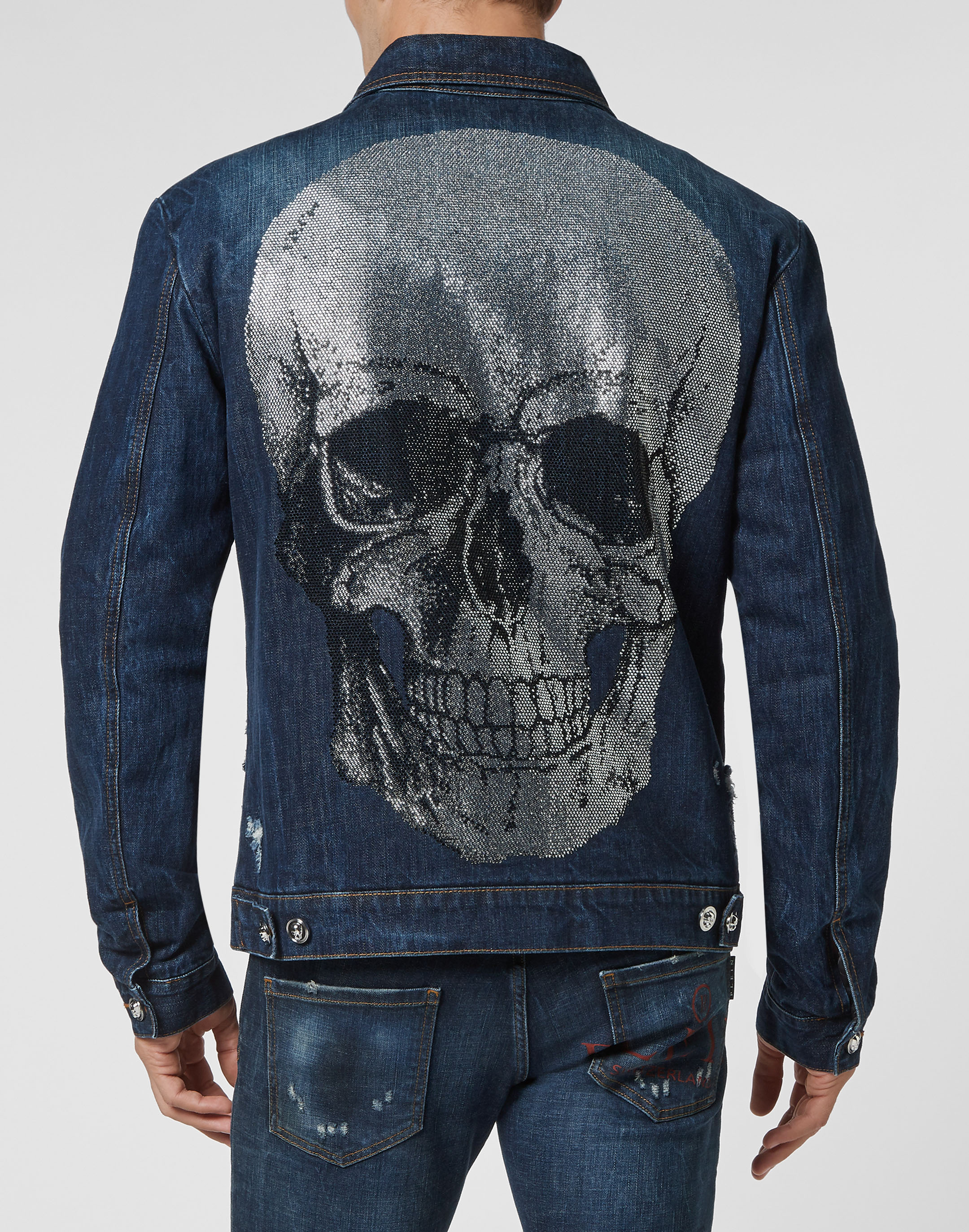 Denim Jacket Skull with Crystals | Philipp Plein Outlet