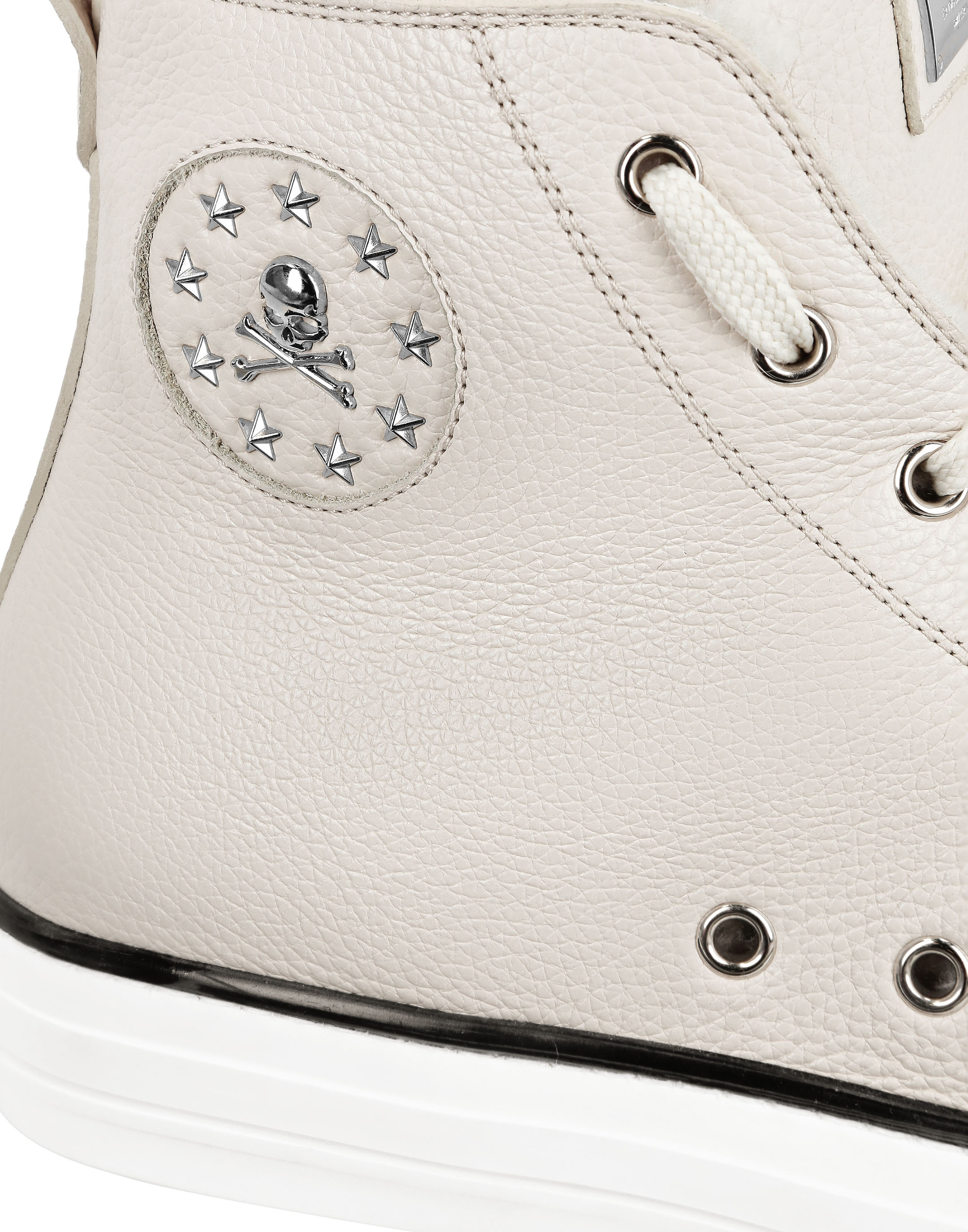 Leather Hi-Top Sneakers shearling lining Megastar | Philipp Plein Outlet
