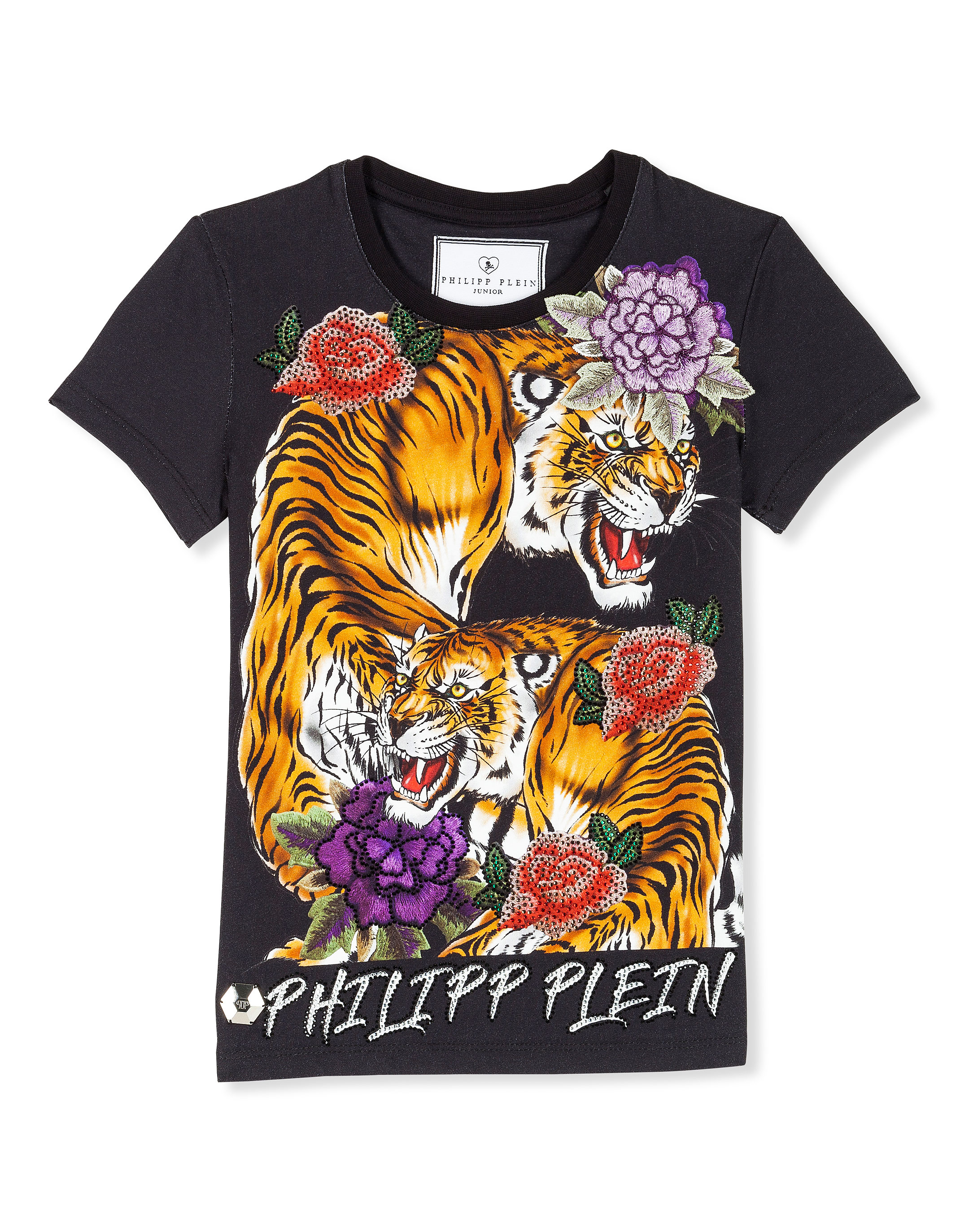 T-shirt Round Neck SS "Tiger roses" | Philipp Plein Outlet