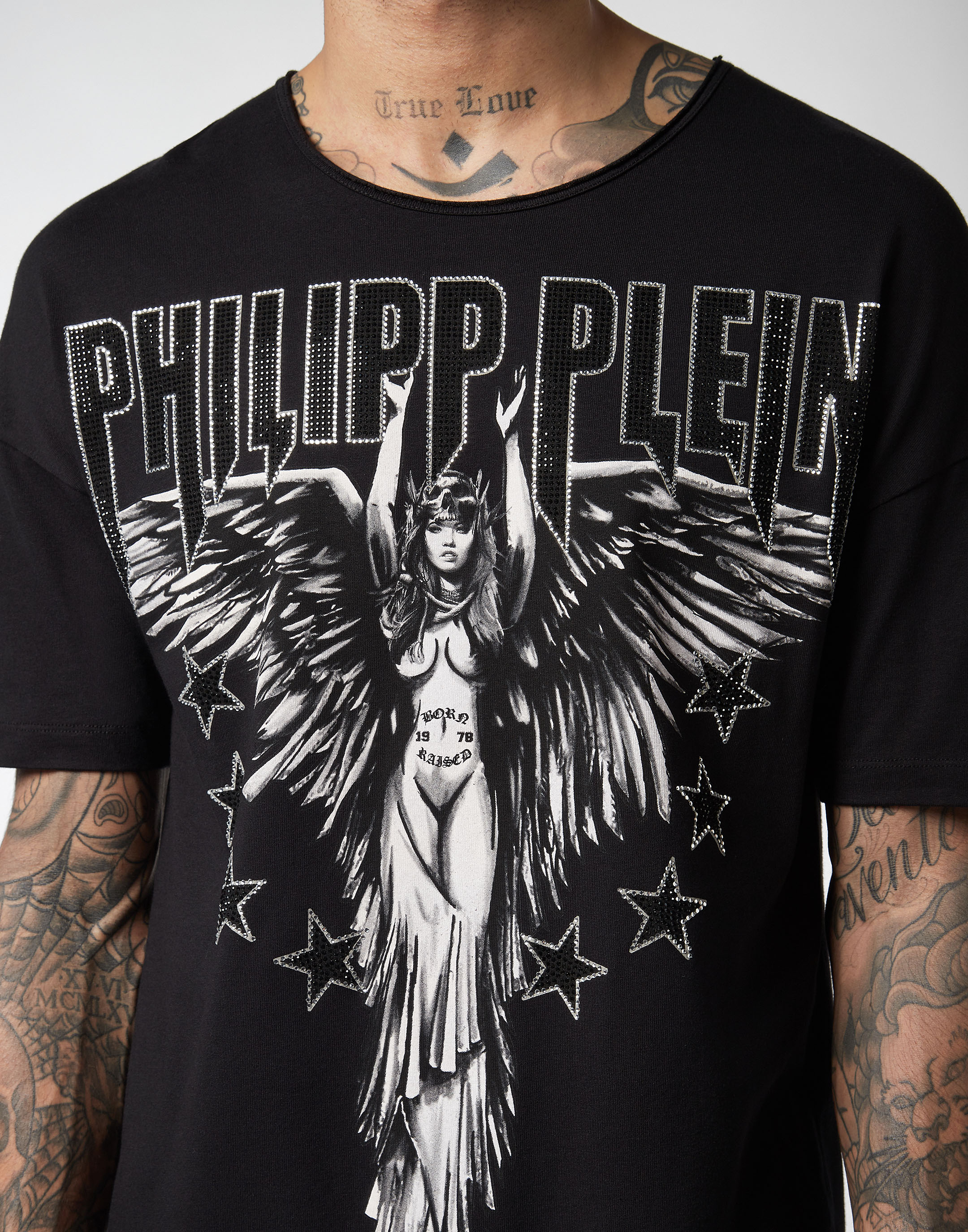 T-shirt Black Cut Round Neck Angel | Philipp Plein Outlet