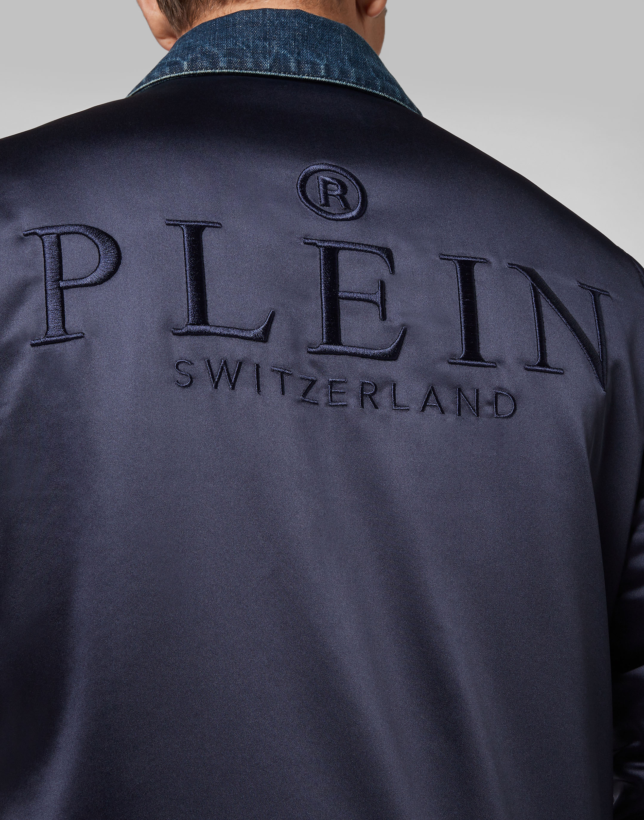Denim Bomber Jacket Nylon Insert Bleached | Philipp Plein Outlet