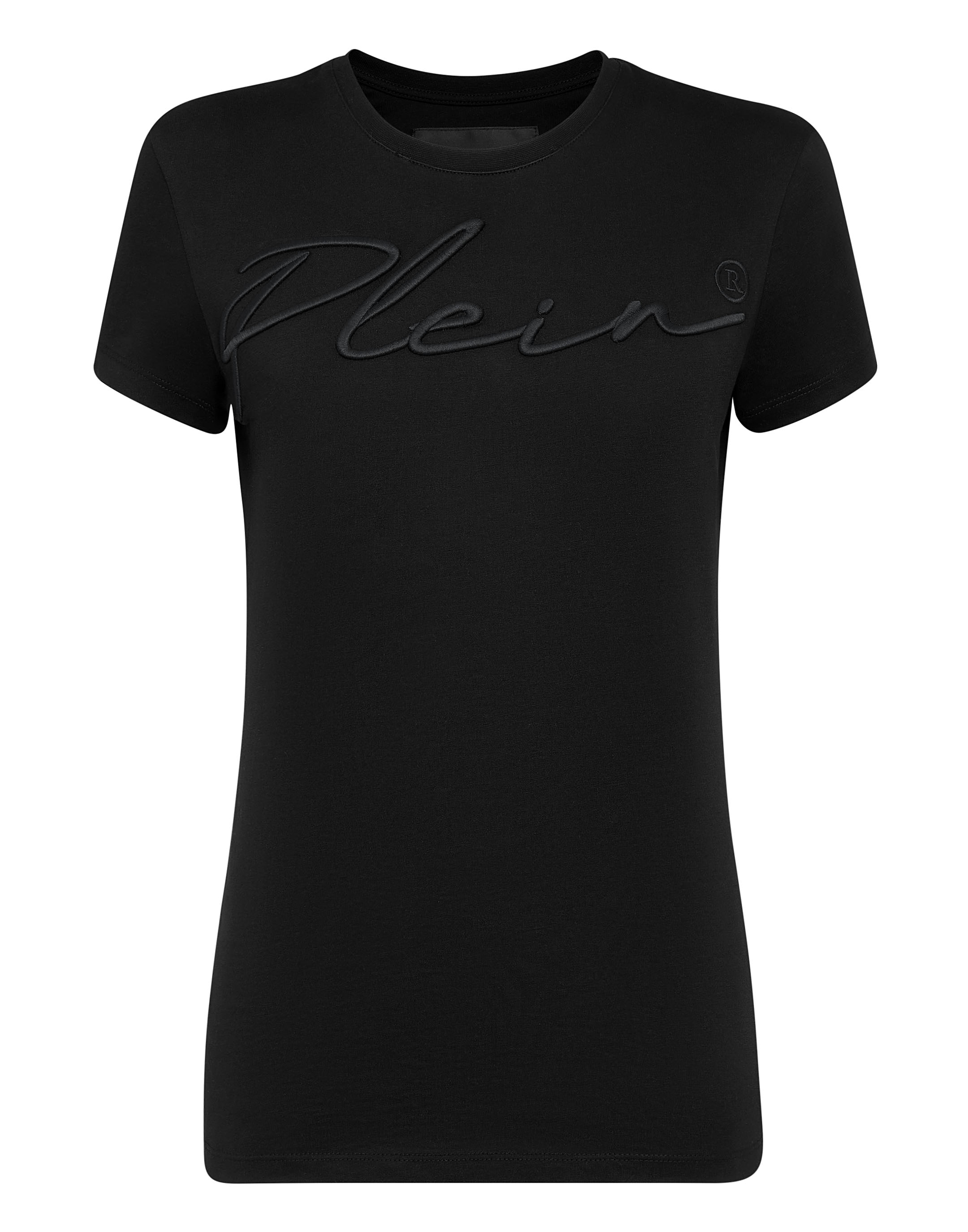 Satin T-shirt Round Neck SS Embroidery Signature | Philipp Plein Outlet