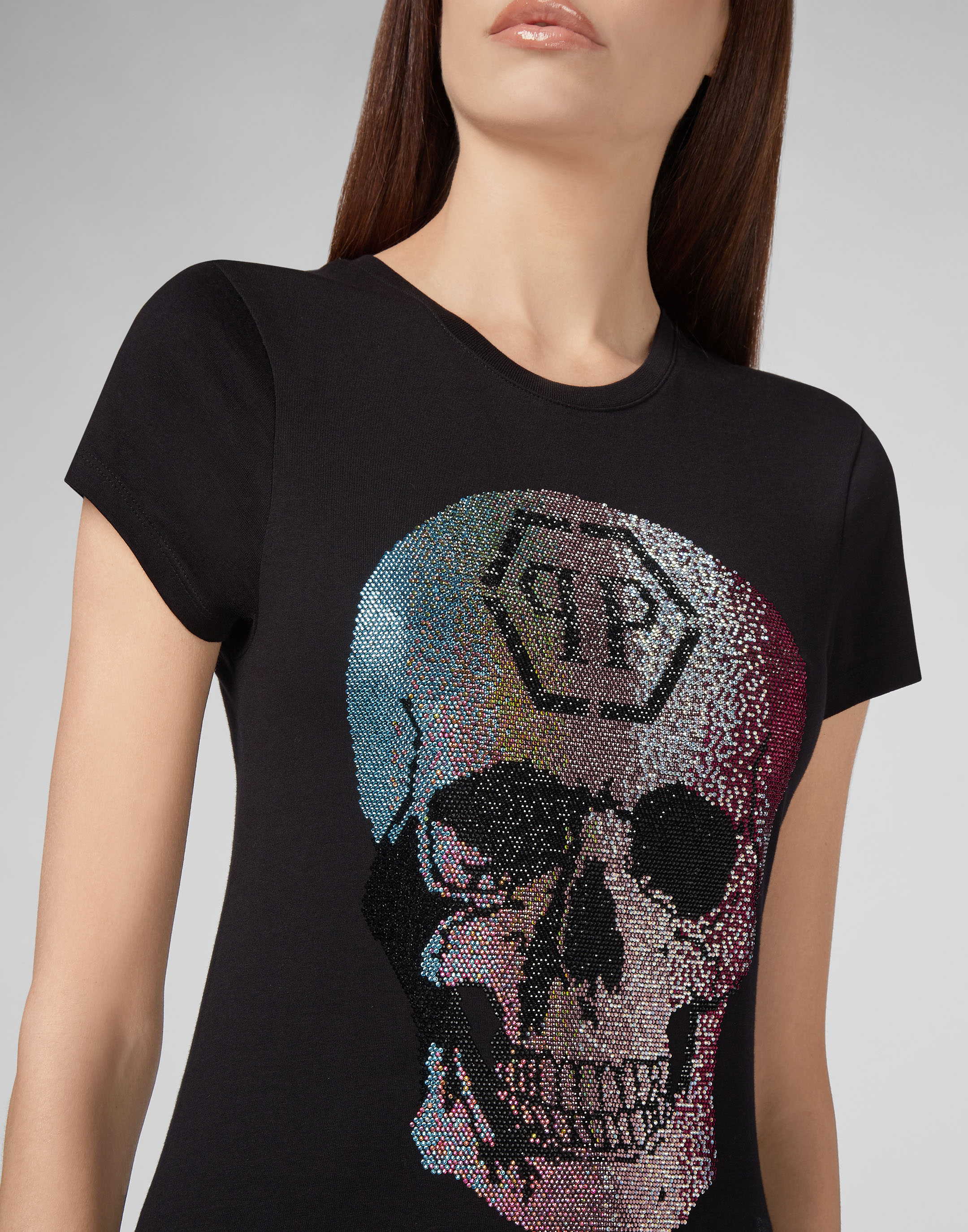 T-shirt Round Neck SS Rainbow Skull strass | Philipp Plein Outlet