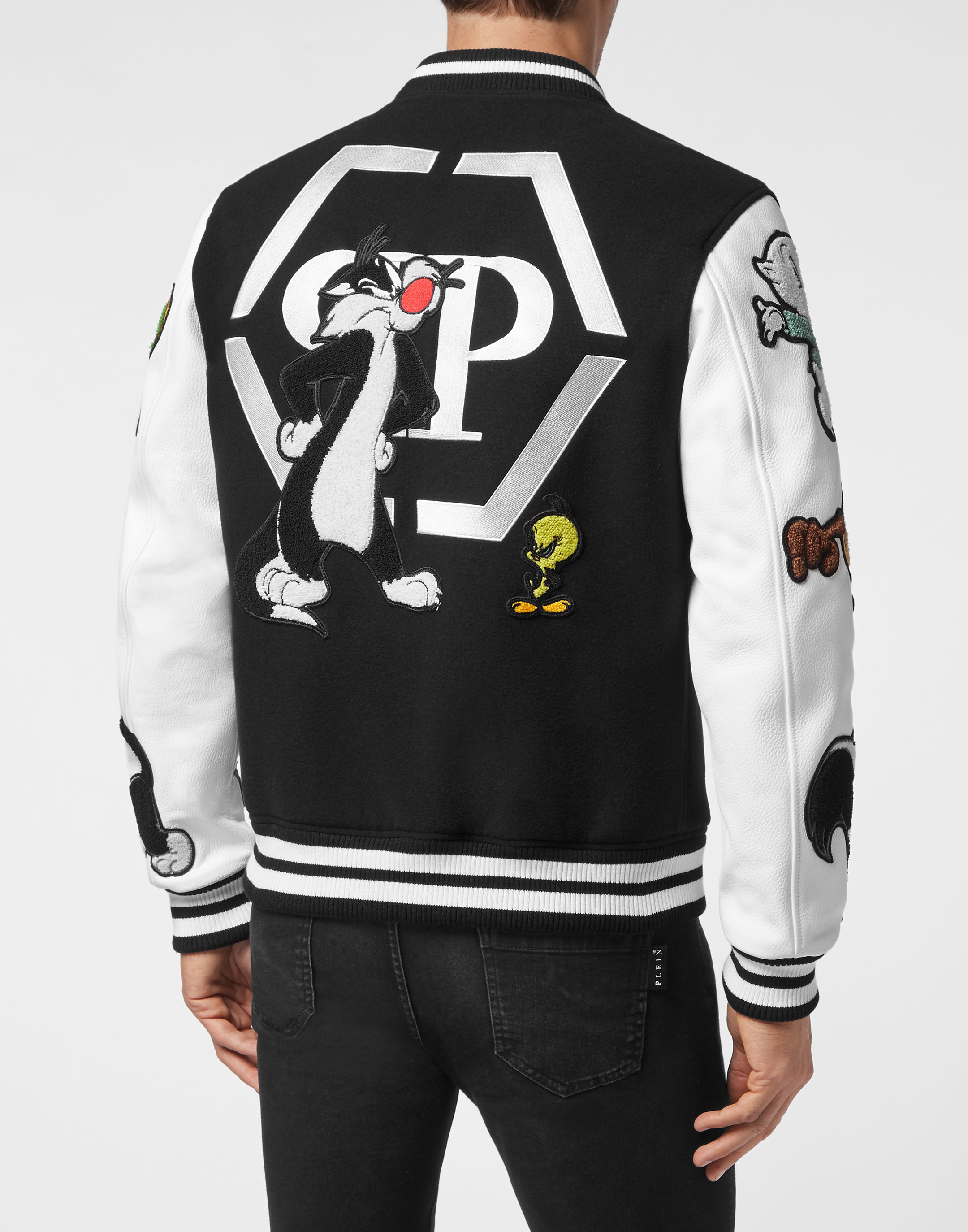 Wool Bomber leather sleeves Looney Tunes | Philipp Plein Outlet