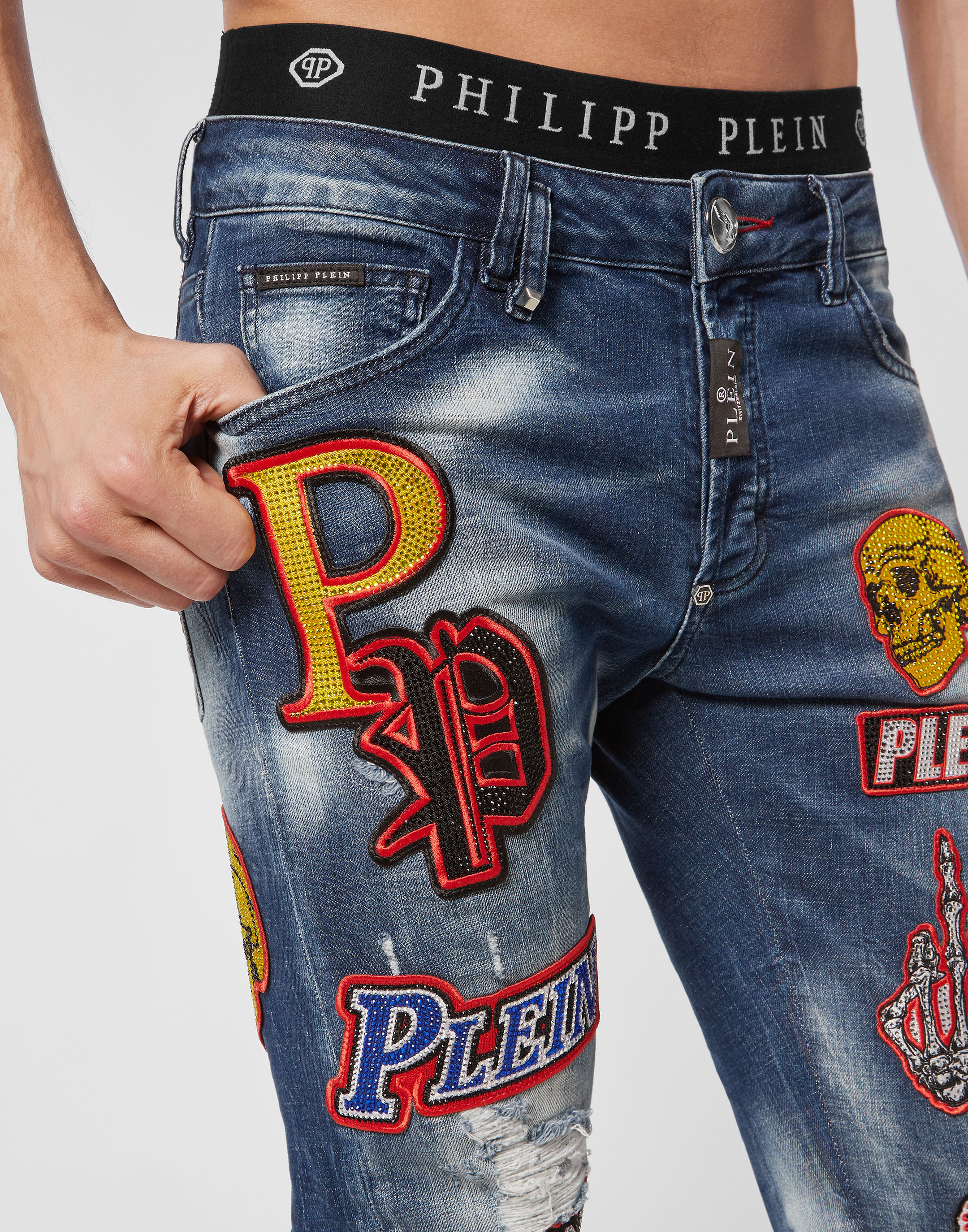 Denim Trousers Super Straight Cut Patches | Philipp Plein Outlet