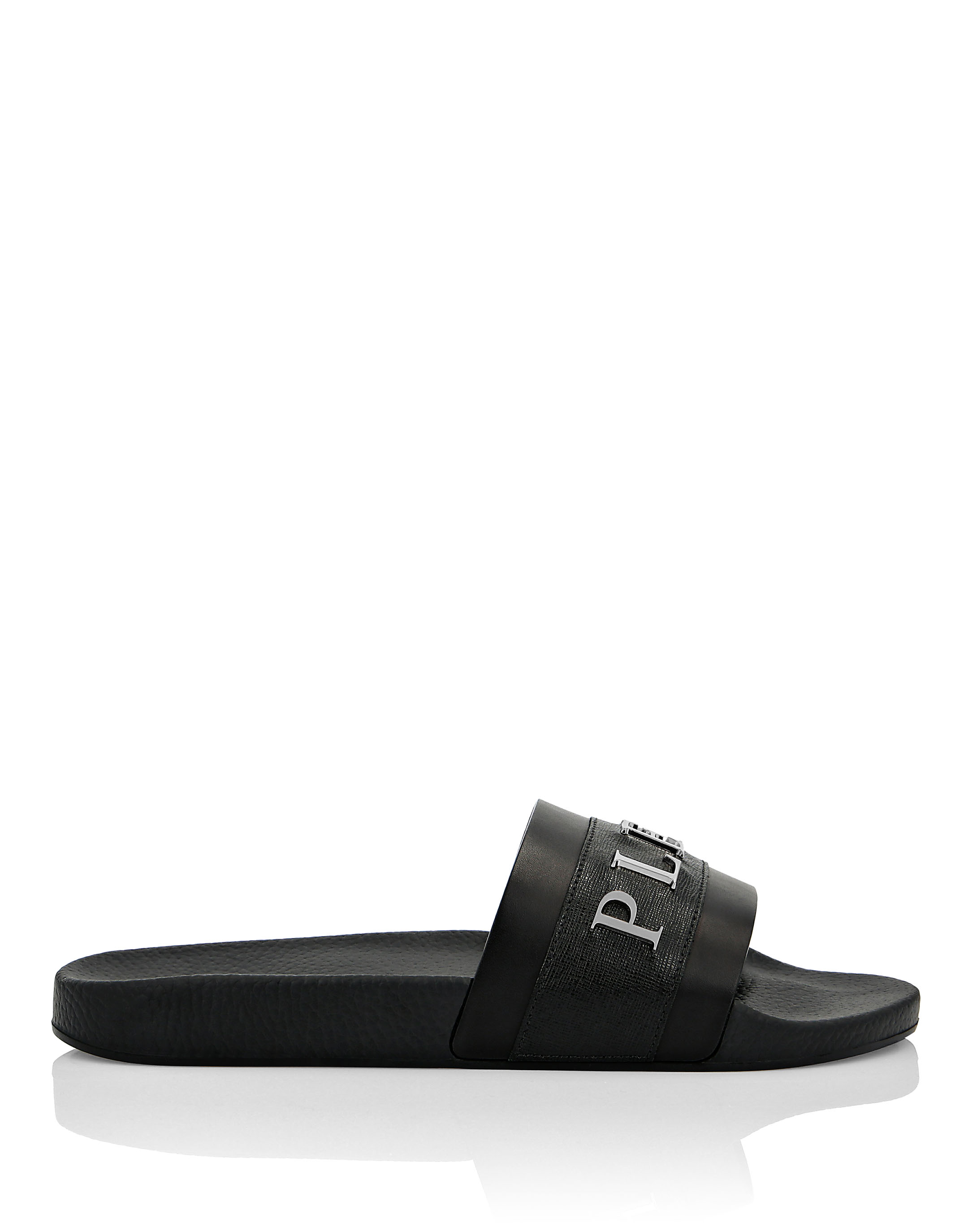 Flat gummy and leather slippers | Philipp Plein Outlet