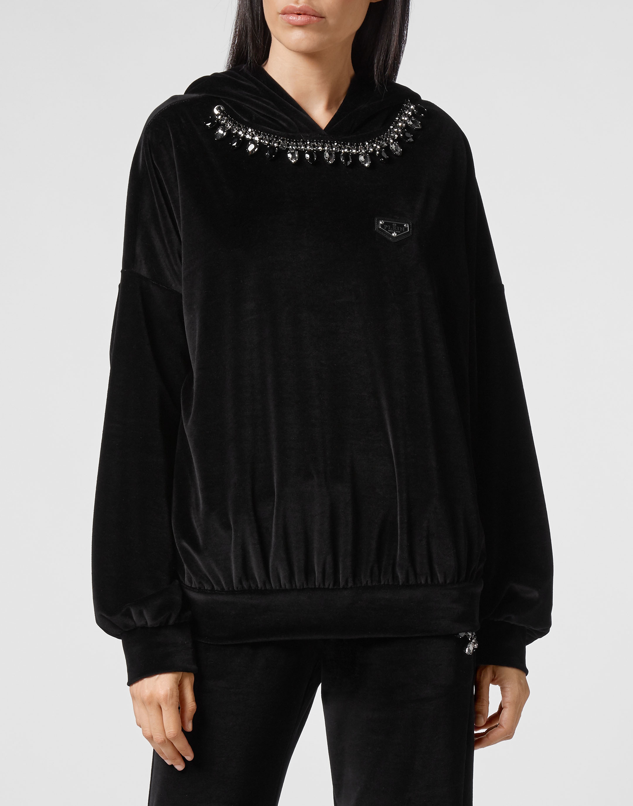 Velvet Hoodie sweatshirt Crystal Chain | Philipp Plein Outlet