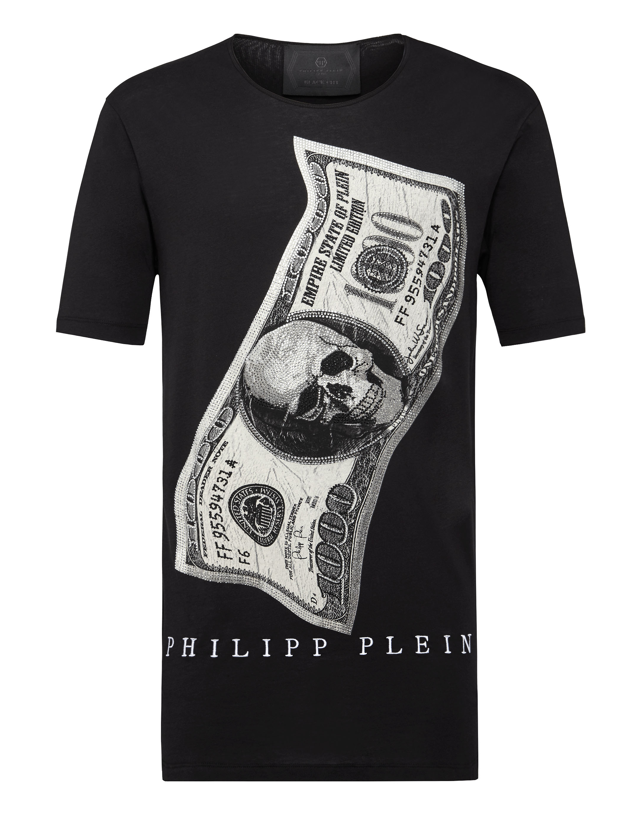 T-shirt Black Cut Round Neck Dollar 