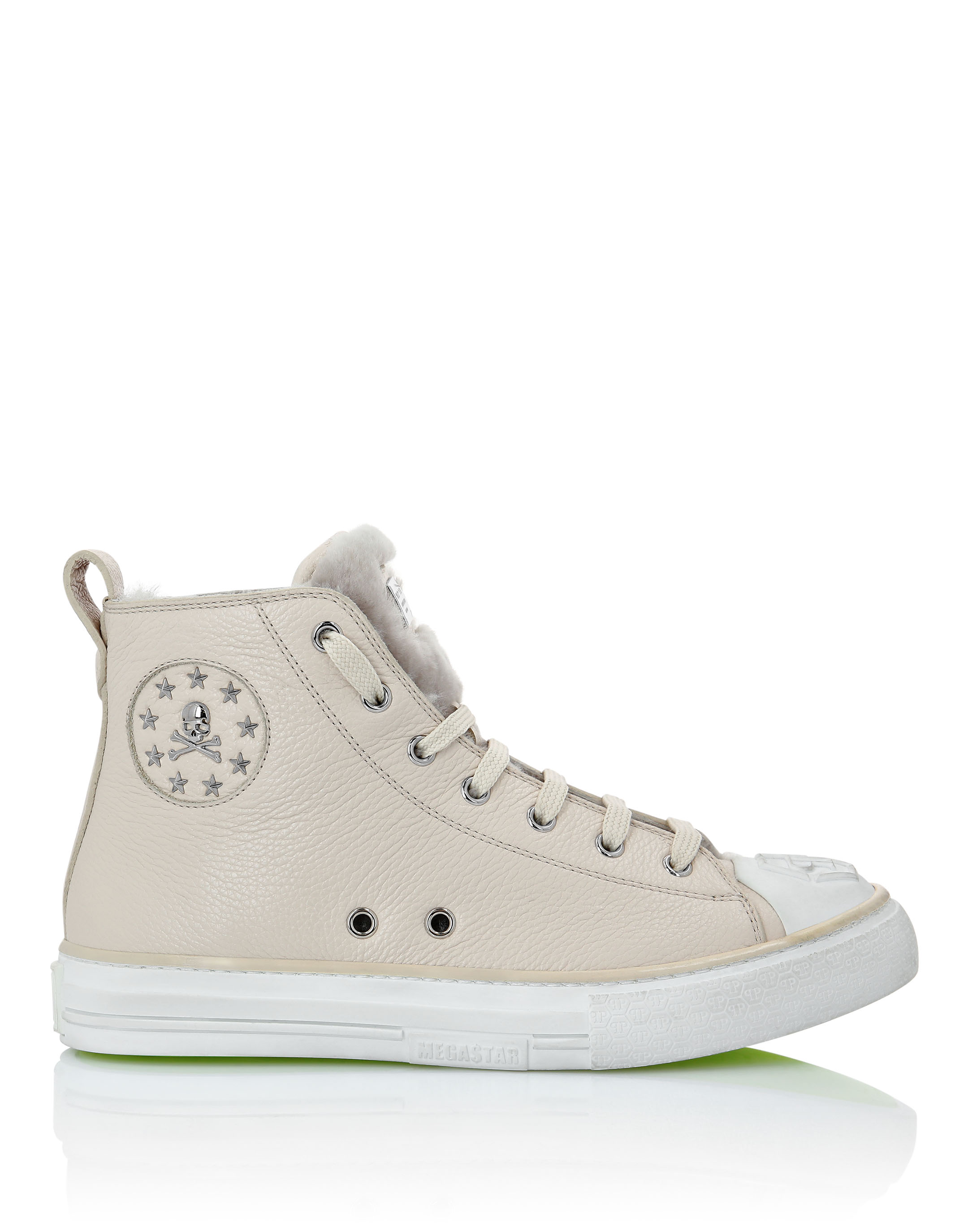 Leather Hi-Top Sneakers shearling lining Megastar | Philipp Plein Outlet