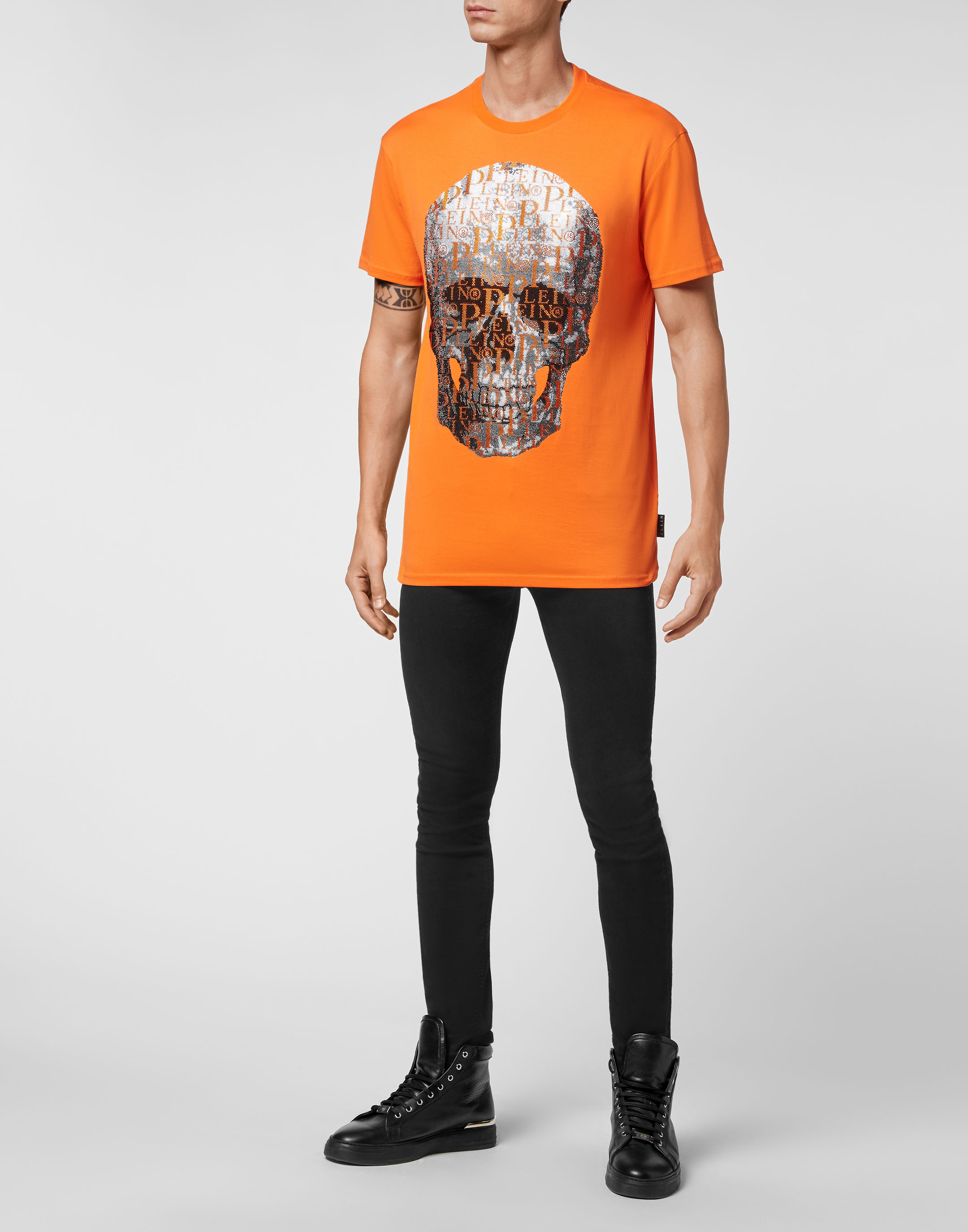 T-shirt Round Neck SS Skull and Plein with Crystals | Philipp Plein Outlet