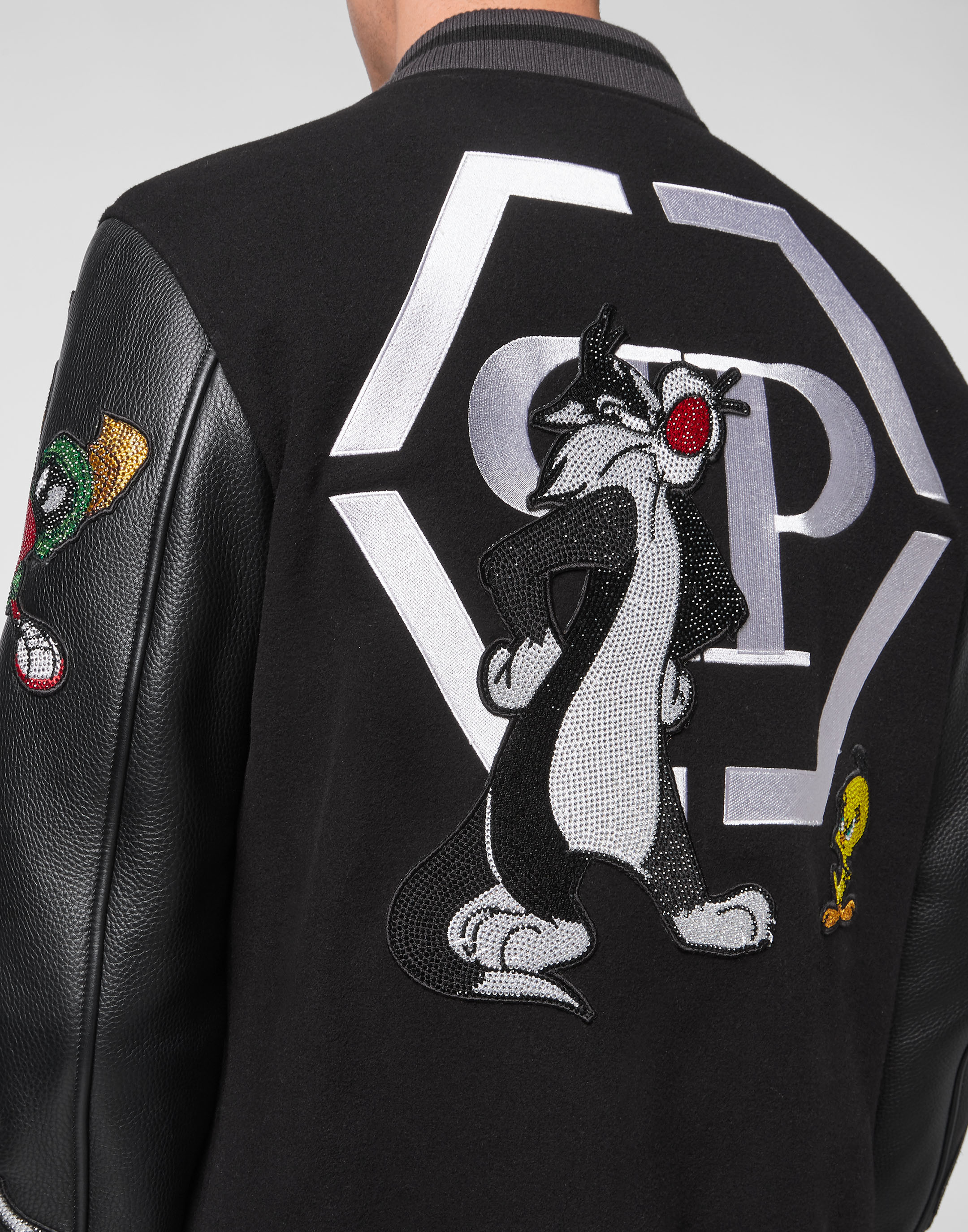 Wool Bomber leather sleeves Looney Tunes | Philipp Plein Outlet