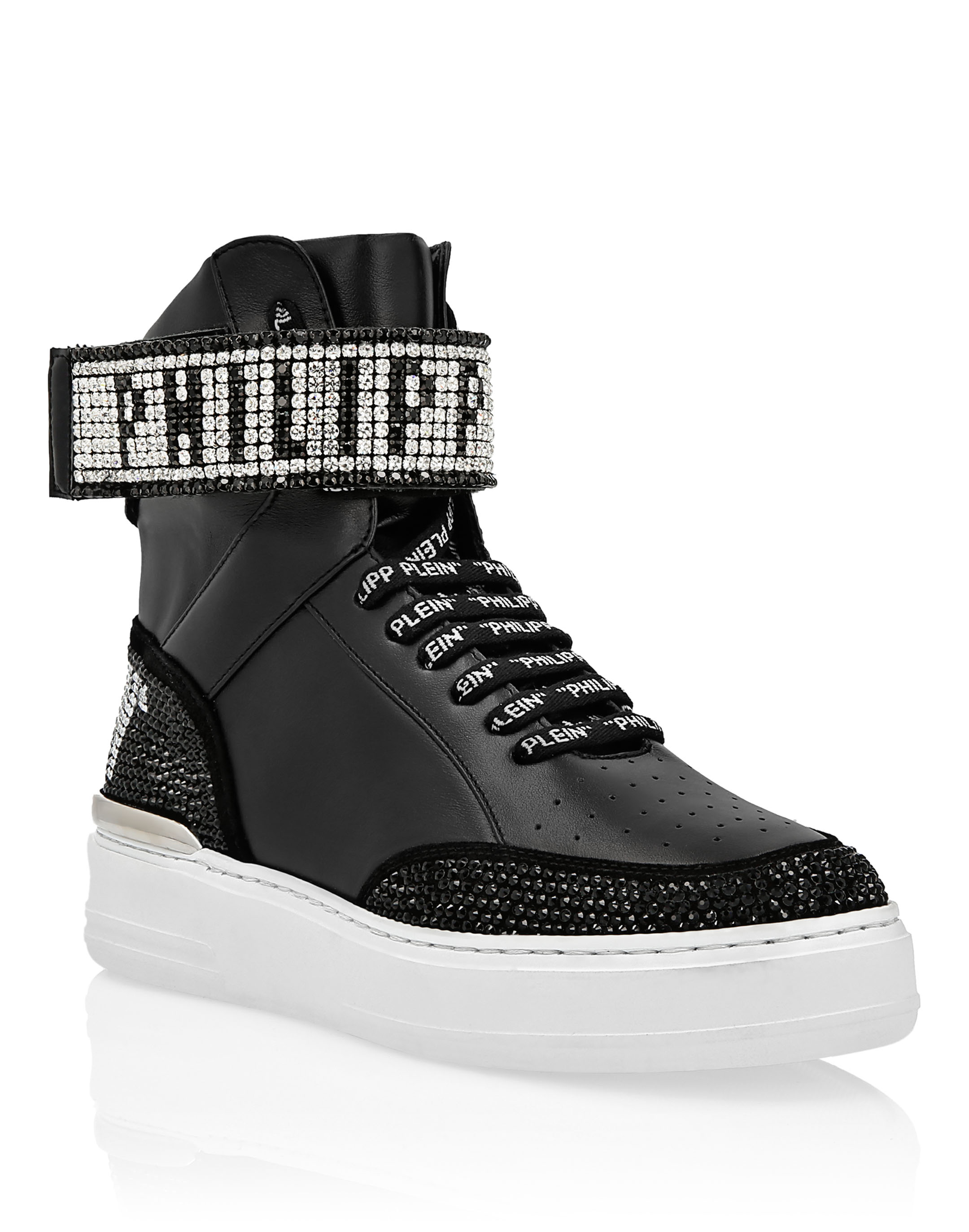Leather Hi-Top Sneakers Crystal Plein | Philipp Plein Outlet