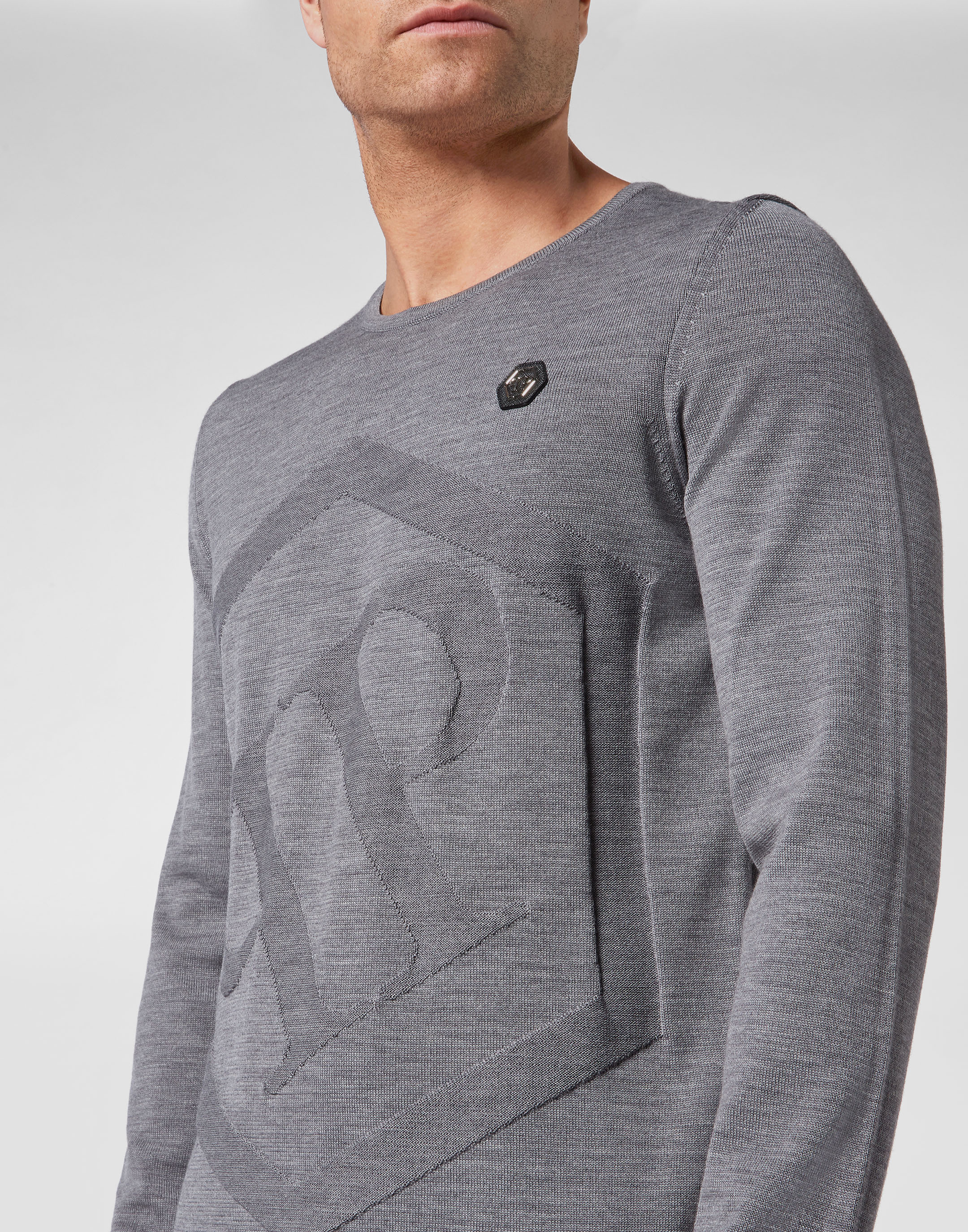 Merino Wool Pullover Round Neck LS Hexagon | Philipp Plein Outlet